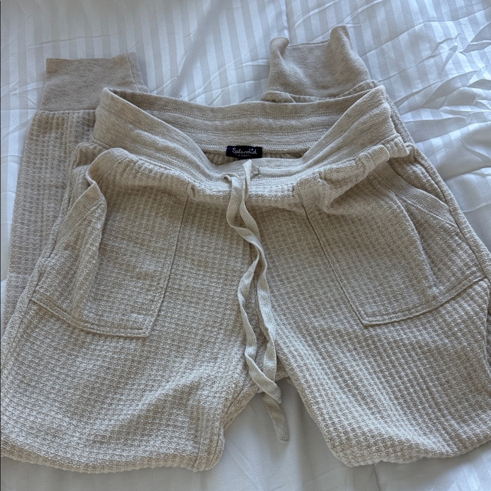 Splendid beige waffle weave joggers beige ivory size extra small XS